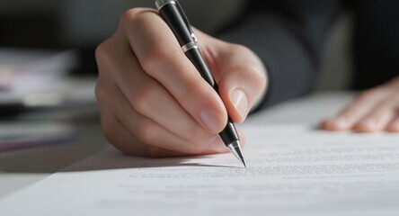 Person signing an employment contract.